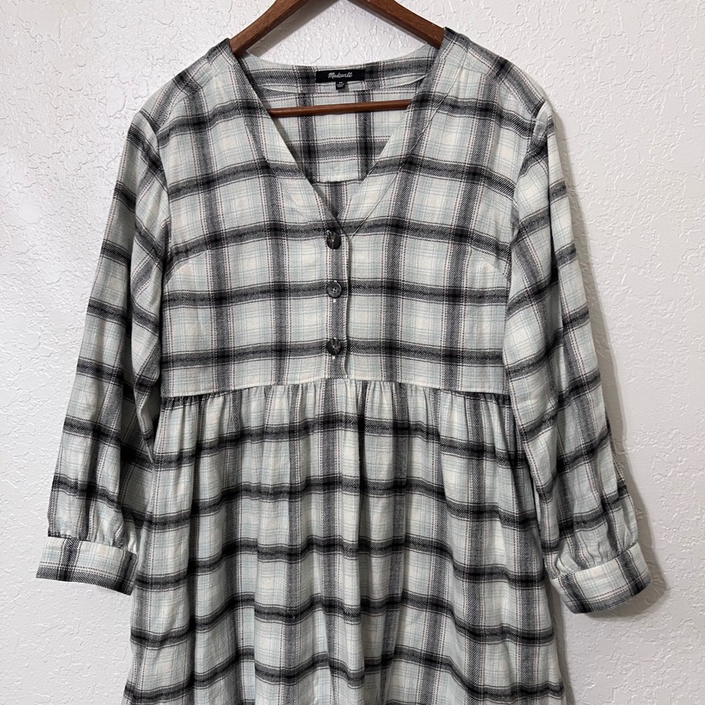 Madewell Flannel Button Front Midi Dress Long Sleeve V Neck Womens Oversized 90s - Picture 5 of 10